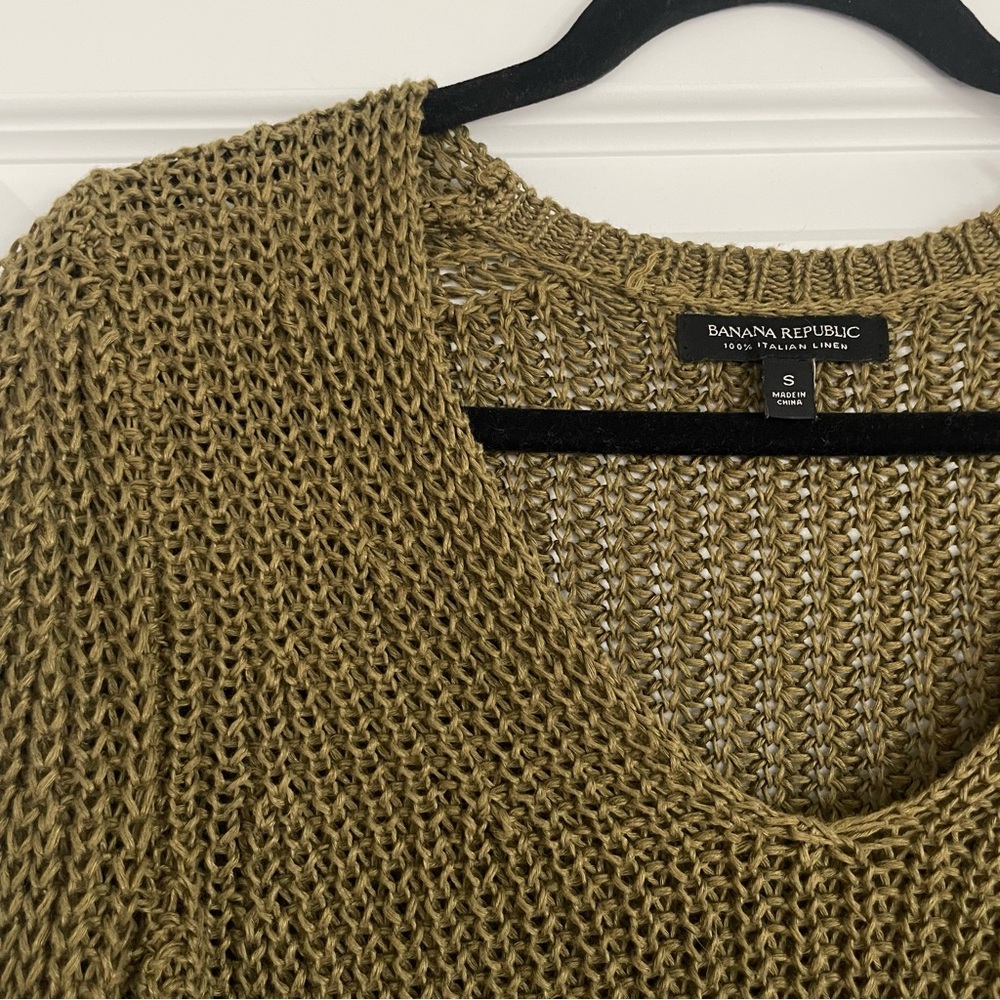 Banana Republic 100% Italian Linen Olive Green Woven Knit Sweater Top Size S - Picture 3 of 5